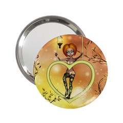 Cute Fairy  On A Swing Made By A Heart 2 25  Handbag Mirrors by FantasyWorld7