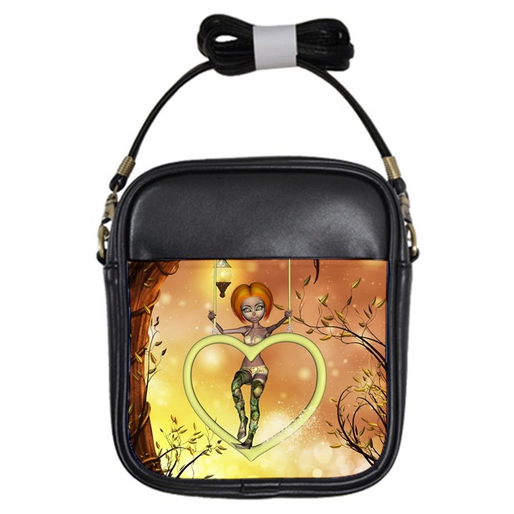 Cute Fairy  On A Swing Made By A Heart Girls Sling Bag