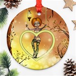 Cute Fairy  On A Swing Made By A Heart Ornament (Round) Front