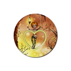 Cute Fairy  On A Swing Made By A Heart Rubber Round Coaster (4 Pack)  by FantasyWorld7