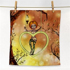 Cute Fairy  On A Swing Made By A Heart Face Towel by FantasyWorld7