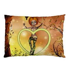 Cute Fairy  On A Swing Made By A Heart Pillow Case by FantasyWorld7