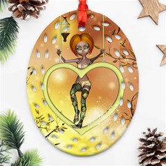 Cute Fairy  On A Swing Made By A Heart Ornament (oval Filigree) by FantasyWorld7