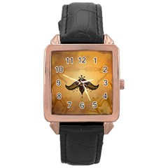 Abstract Decorative Design, Mandala Rose Gold Leather Watch 