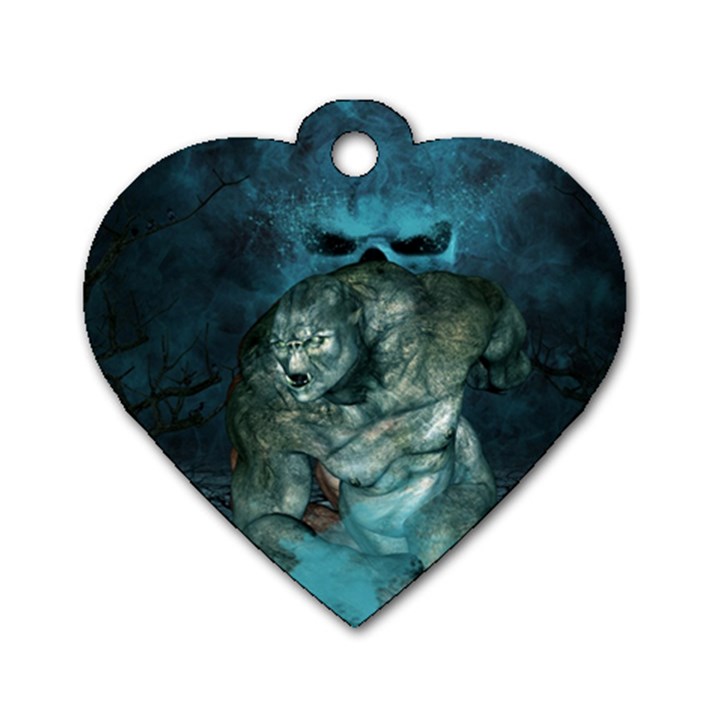 Aweome Troll With Skulls In The Night Dog Tag Heart (One Side)