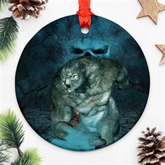 Aweome Troll With Skulls In The Night Ornament (round) by FantasyWorld7