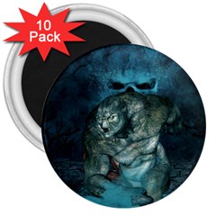 Aweome Troll With Skulls In The Night 3  Magnets (10 Pack)  by FantasyWorld7