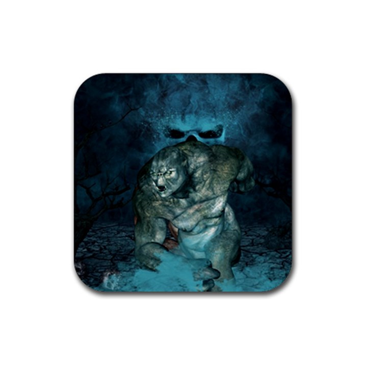 Aweome Troll With Skulls In The Night Rubber Coaster (Square) 