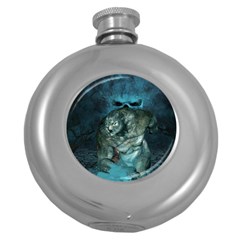 Aweome Troll With Skulls In The Night Round Hip Flask (5 Oz) by FantasyWorld7