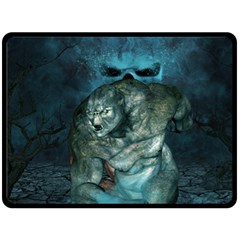 Aweome Troll With Skulls In The Night Fleece Blanket (large)  by FantasyWorld7