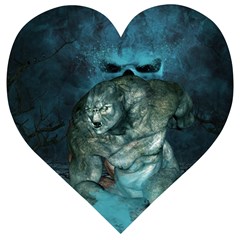 Aweome Troll With Skulls In The Night Wooden Puzzle Heart