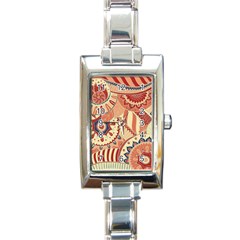 Pop Art Paisley Flowers Ornaments Multicolored 4 Rectangle Italian Charm Watch