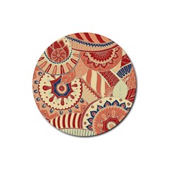 Pop Art Paisley Flowers Ornaments Multicolored 4 Rubber Round Coaster (4 Pack)  by EDDArt