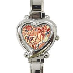 Pop Art Paisley Flowers Ornaments Multicolored 4 Heart Italian Charm Watch by EDDArt