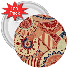 Pop Art Paisley Flowers Ornaments Multicolored 4 Background Solid Dark Red 3  Buttons (100 Pack)  by EDDArt