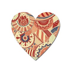 Pop Art Paisley Flowers Ornaments Multicolored 4 Background Solid Dark Red Heart Magnet by EDDArt