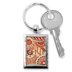 Pop Art Paisley Flowers Ornaments Multicolored 4 Background Solid Dark Red Key Chain (rectangle) by EDDArt