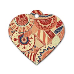 Pop Art Paisley Flowers Ornaments Multicolored 4 Background Solid Dark Red Dog Tag Heart (two Sides) by EDDArt