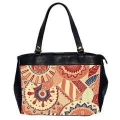 Pop Art Paisley Flowers Ornaments Multicolored 4 Background Solid Dark Red Oversize Office Handbag (2 Sides)