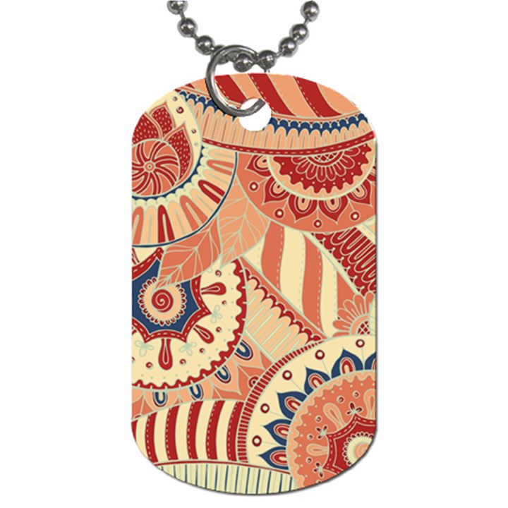 Pop Art Paisley Flowers Ornaments Multicolored 4 Background Solid Dark Red Dog Tag (Two Sides)