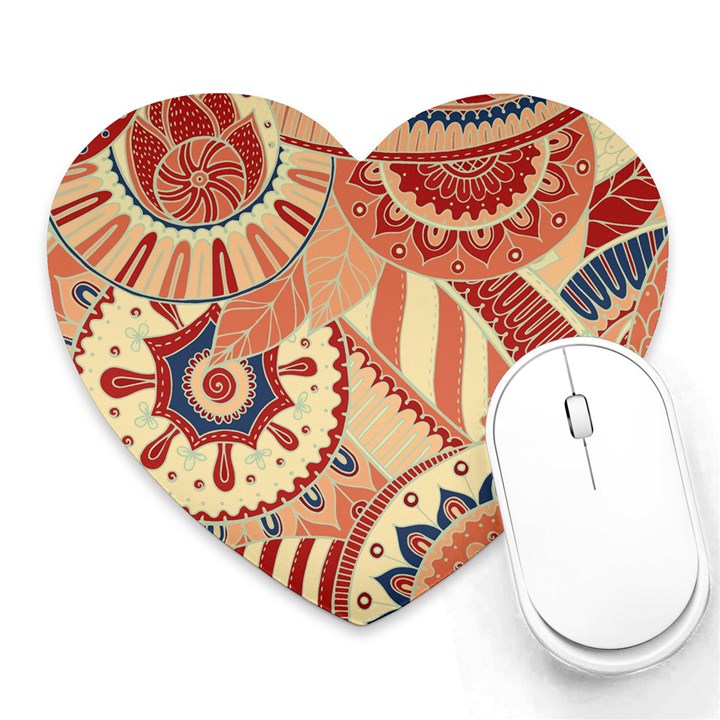 Pop Art Paisley Flowers Ornaments Multicolored 4 Background Solid Dark Red Heart Mousepads