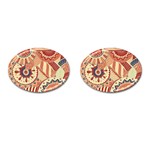 Pop Art Paisley Flowers Ornaments Multicolored 4 Background Solid Dark Red Cufflinks (Oval) Front(Pair)