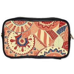 Pop Art Paisley Flowers Ornaments Multicolored 4 Background Solid Dark Red Toiletries Bag (two Sides) by EDDArt