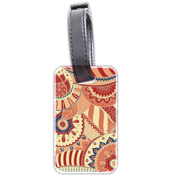 Pop Art Paisley Flowers Ornaments Multicolored 4 Background Solid Dark Red Luggage Tag (two sides)