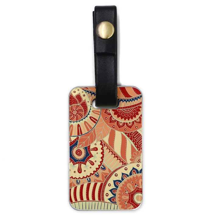 Pop Art Paisley Flowers Ornaments Multicolored 4 Background Solid Dark Red Luggage Tag (one side)