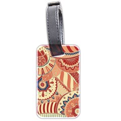 Pop Art Paisley Flowers Ornaments Multicolored 4 Background Solid Dark Red Luggage Tag (two Sides) by EDDArt