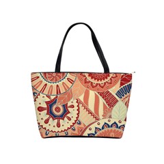 Pop Art Paisley Flowers Ornaments Multicolored 4 Background Solid Dark Red Classic Shoulder Handbag by EDDArt