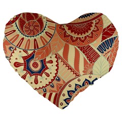 Pop Art Paisley Flowers Ornaments Multicolored 4 Background Solid Dark Red Large 19  Premium Heart Shape Cushions