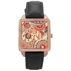 Pop Art Paisley Flowers Ornaments Multicolored 4 Background Solid Dark Red Rose Gold Leather Watch 