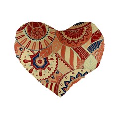 Pop Art Paisley Flowers Ornaments Multicolored 4 Background Solid Dark Red Standard 16  Premium Flano Heart Shape Cushions by EDDArt