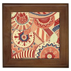 Pop Art Paisley Flowers Ornaments Multicolored 4 Background Solid Dark Red Framed Tile by EDDArt