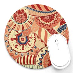 Pop Art Paisley Flowers Ornaments Multicolored 4 Background Solid Dark Red Round Mousepads by EDDArt