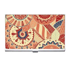 Pop Art Paisley Flowers Ornaments Multicolored 4 Background Solid Dark Red Business Card Holder by EDDArt