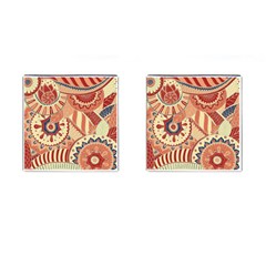 Pop Art Paisley Flowers Ornaments Multicolored 4 Background Solid Dark Red Cufflinks (square) by EDDArt