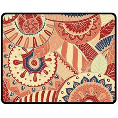 Pop Art Paisley Flowers Ornaments Multicolored 4 Background Solid Dark Red Double Sided Fleece Blanket (medium) 