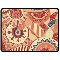 Pop Art Paisley Flowers Ornaments Multicolored 4 Background Solid Dark Red Double Sided Fleece Blanket (large) 