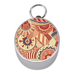 Pop Art Paisley Flowers Ornaments Multicolored 4 Background Solid Dark Red Mini Silver Compasses