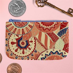 Pop Art Paisley Flowers Ornaments Multicolored 4 Background Solid Dark Red Large Coin Purse