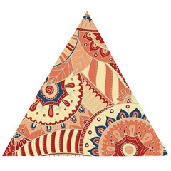 Pop Art Paisley Flowers Ornaments Multicolored 4 Background Solid Dark Red Wooden Puzzle Triangle