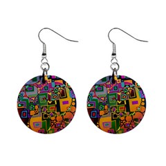 Modern Geometric Art   Dancing In The City Background Solid Dark Blue Mini Button Earrings by EDDArt