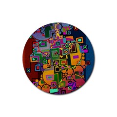 Modern Geometric Art   Dancing In The City Background Solid Dark Blue Rubber Coaster (round)  by EDDArt