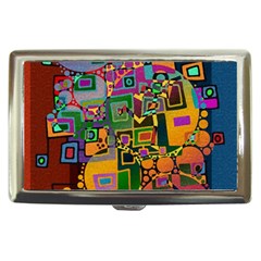 Modern Geometric Art   Dancing In The City Background Solid Dark Blue Cigarette Money Case by EDDArt