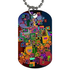 Modern Geometric Art   Dancing In The City Background Solid Dark Blue Dog Tag (two Sides) by EDDArt