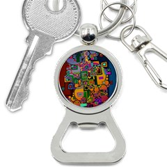 Modern Geometric Art   Dancing In The City Background Solid Dark Blue Bottle Opener Key Chain by EDDArt