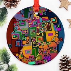 Modern Geometric Art   Dancing In The City Background Solid Dark Blue Round Ornament (two Sides)