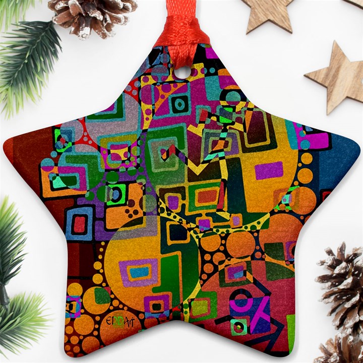 Modern Geometric Art   Dancing In The City Background Solid Dark Blue Star Ornament (Two Sides)